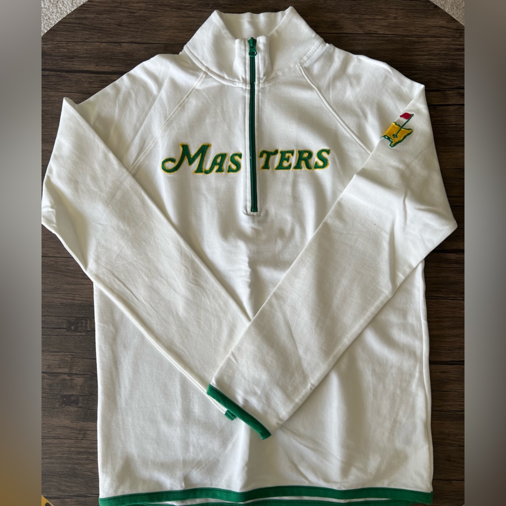 Masters White Pullover Half-Zip Sweatshirt with Green Accents